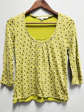 Boden Size 6 Green Geometric 3/4 Sleeve Scoop-Neck Layered Top Circles Pattern